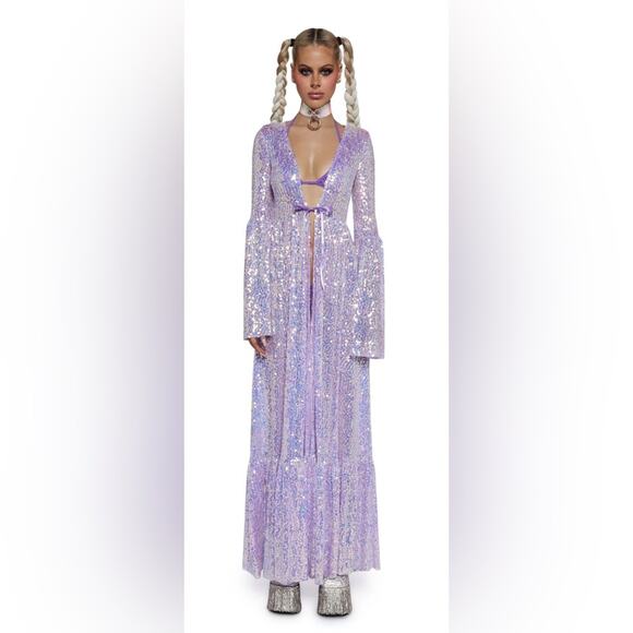 ELECTRIC DAZE SEQUIN DUSTER IN LIGHT PURPLE - Picture 4 of 12